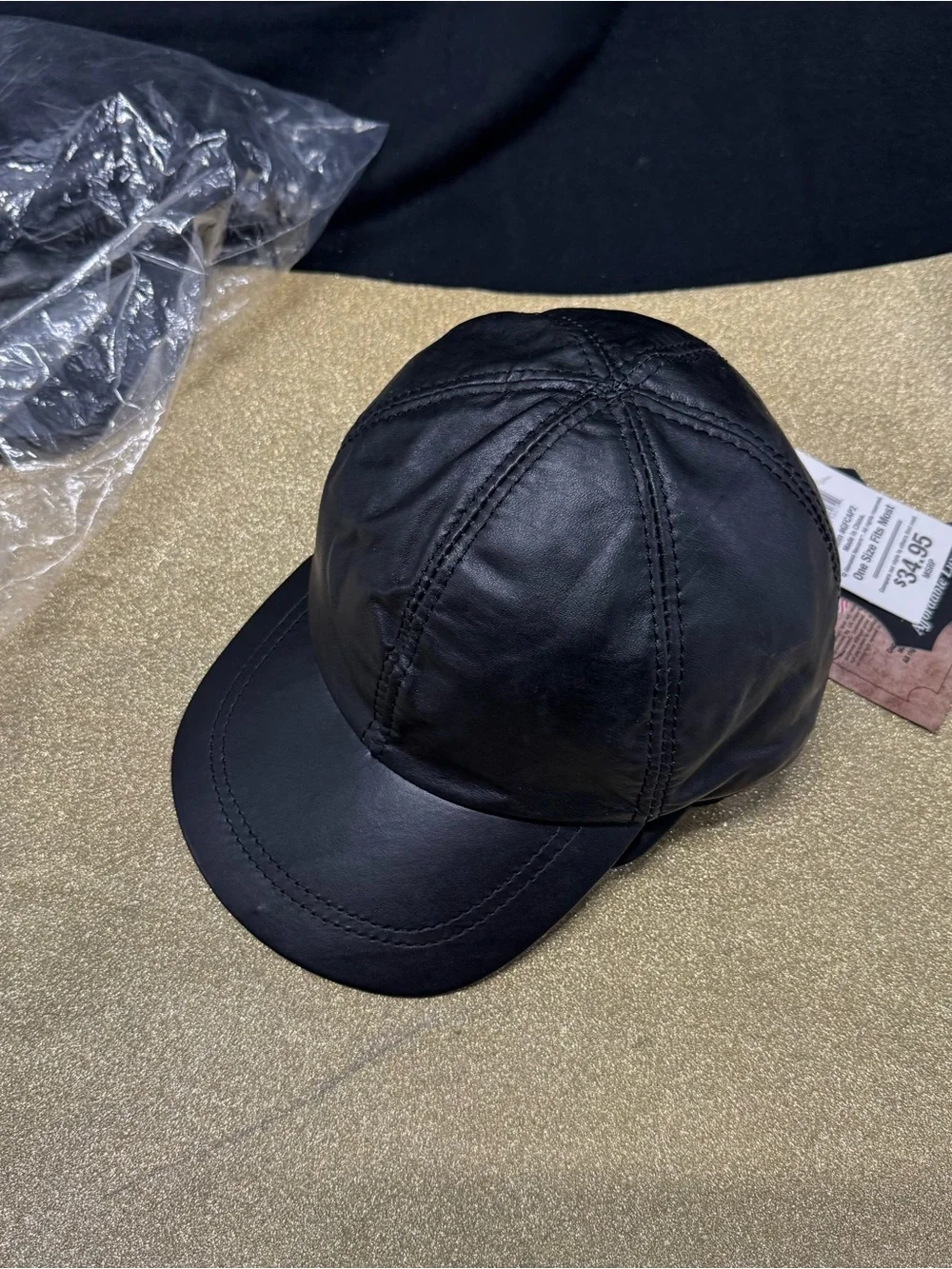 Men's Black Leather Panel Cap